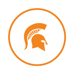 An orange circle containing an orange MSU Spartan helmet. 