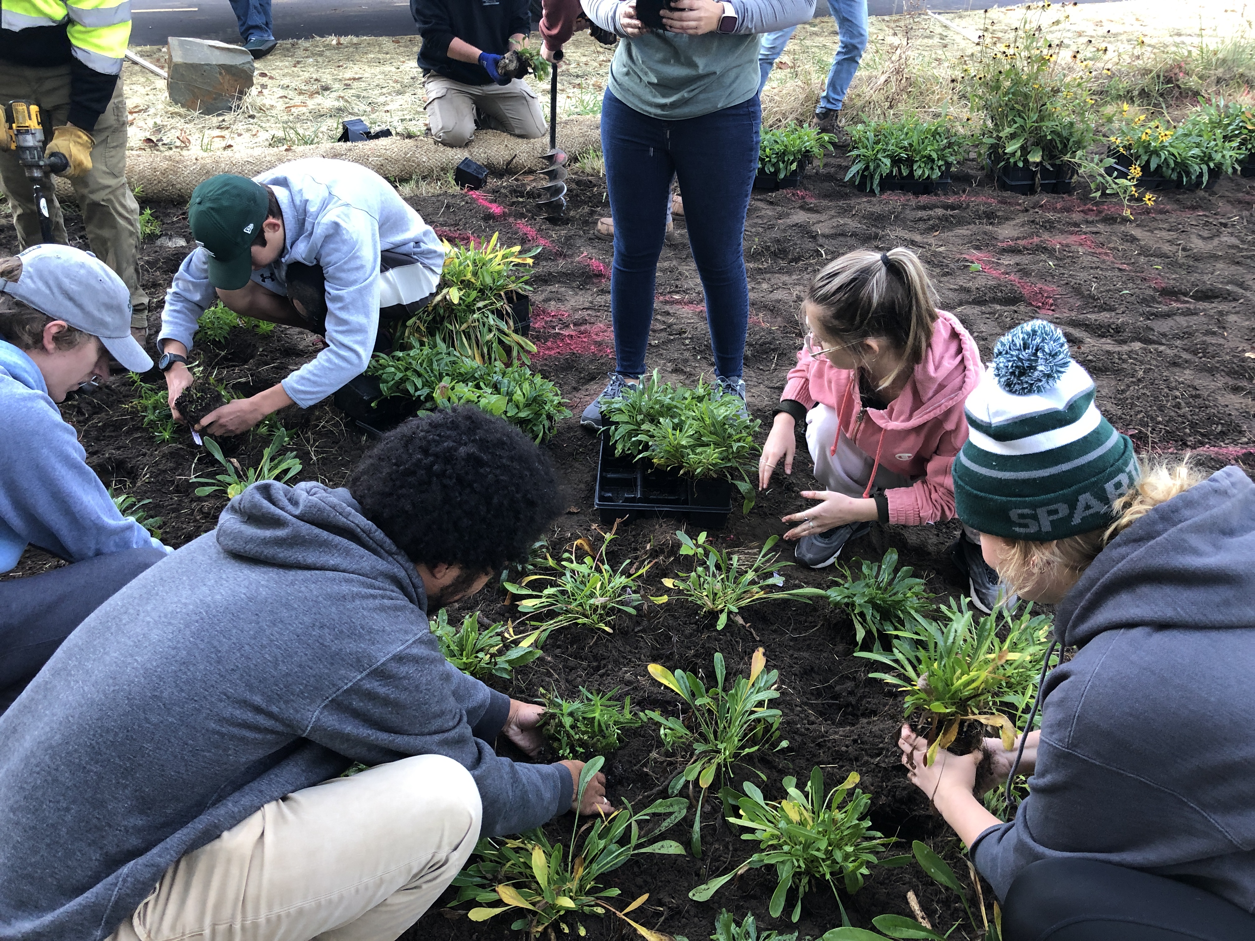 Students planting the garden