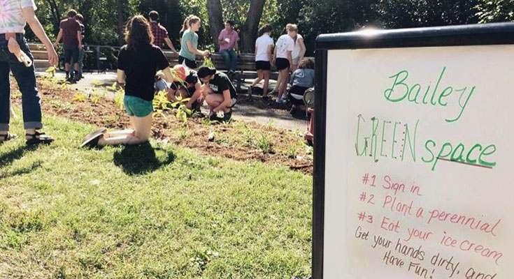 A photo of MSU students working to install plants for the Truly Green Space Project.