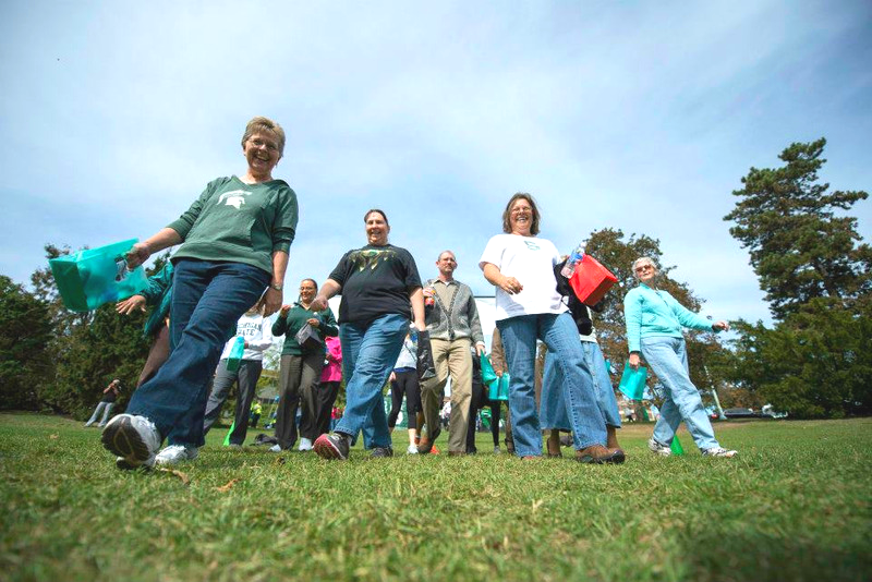 Group of people walking outside